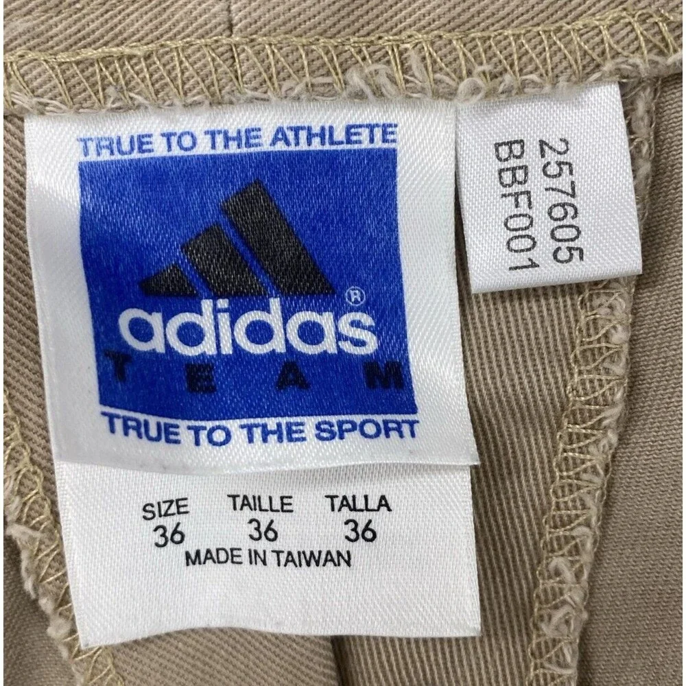 Vintage Adidas Team Pleated Chino Shorts Mens 36 Khaki Cotton Twill Gorpcore Y2K